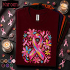Breast Cancer Awareness Shirt, Colorful Pink Ribbon Floral Tee, October Cancer Support Shirt, Hope Strength Survivor Gift for Women
