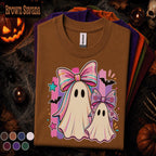 Cute Ghost Halloween Shirt, Coquette Bow Ghost Tee, Pink Spooky Season T Shirt, Kawaii Matching Ghosts, Girly Halloween Gift for Women