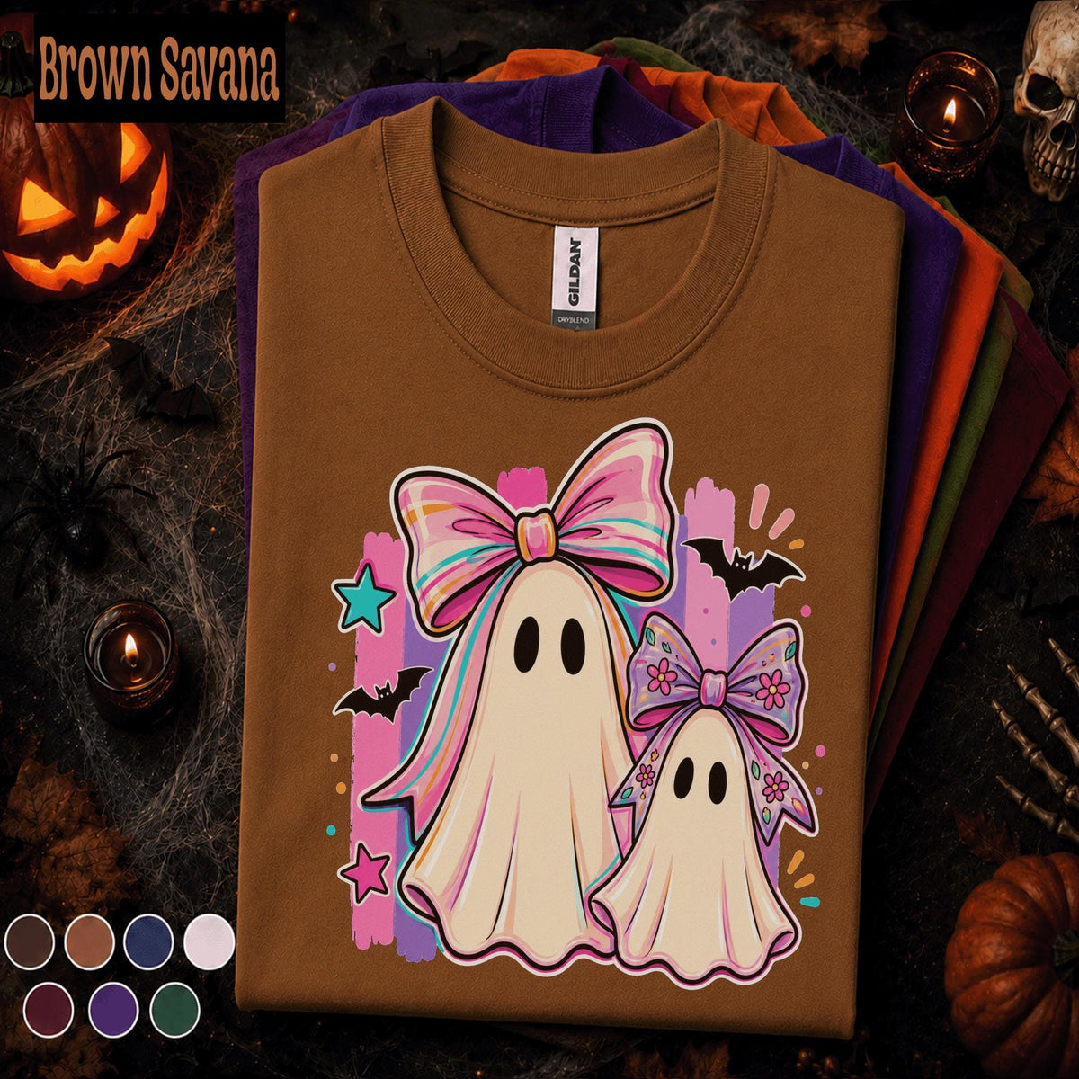 Cute Ghost Halloween Shirt, Coquette Bow Ghost Tee, Pink Spooky Season T Shirt, Kawaii Matching Ghosts, Girly Halloween Gift for Women