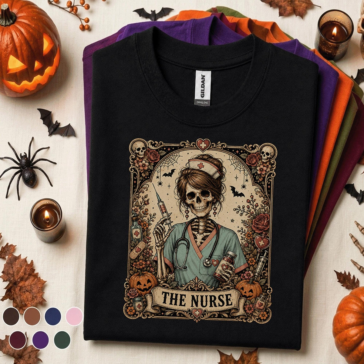 Skeleton Nurse Halloween Shirt, Gothic Nurse Tee