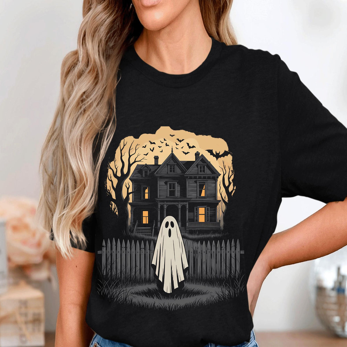Haunted House Ghost Shirt, Spooky Halloween Spirit Tee, Scary Ghost Top, Ghost Sweatshirt, Women Halloween Gift, spooky Halloween Shirts