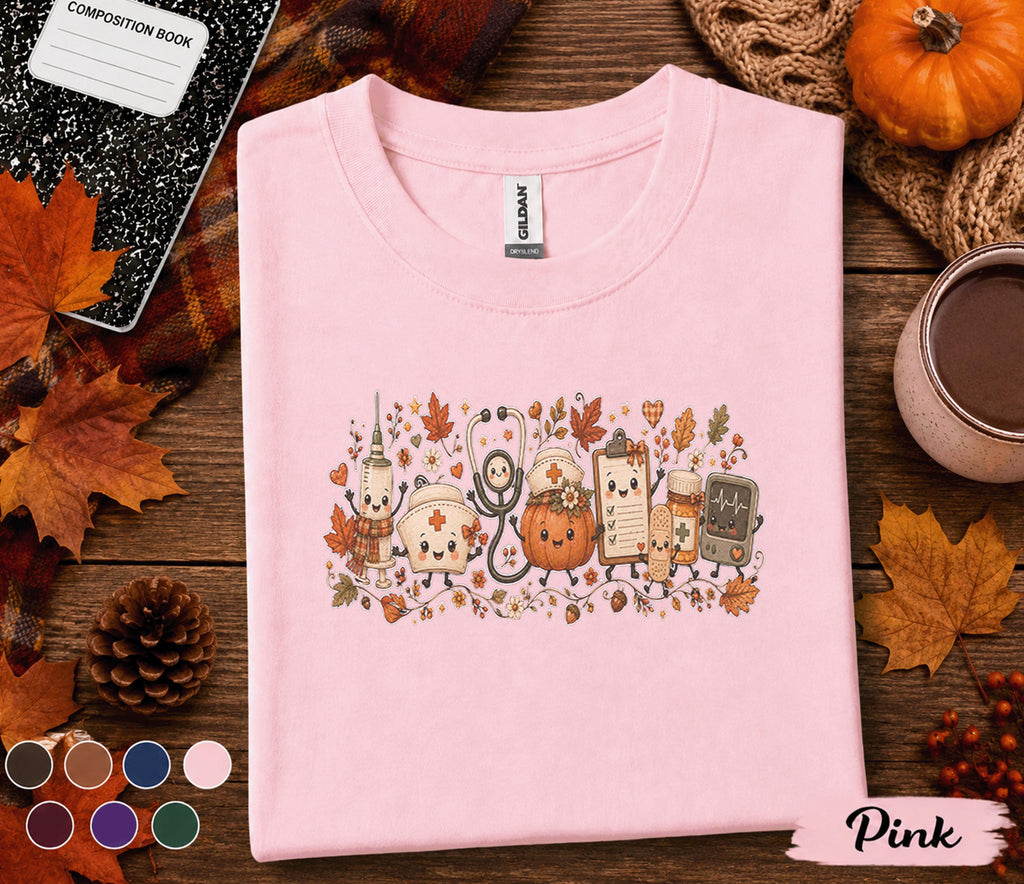 Cute Fall Nurse Shirt, Autumn Medical Pumpkin Tee, Kawaii Nurse Shirt, RN Fall Halloween Top, Cozy Healthcare Worker Gift, Nurse Autumn Tee