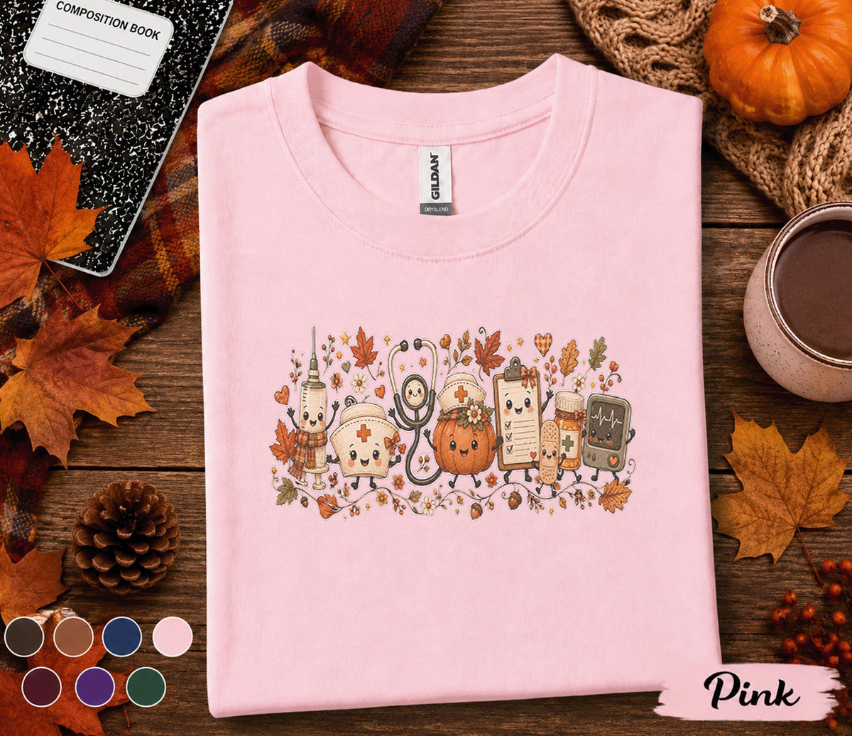 Cute Fall Nurse Shirt, Autumn Medical Pumpkin Tee, Kawaii Nurse Shirt, RN Fall Halloween Top, Cozy Healthcare Worker Gift, Nurse Autumn Tee