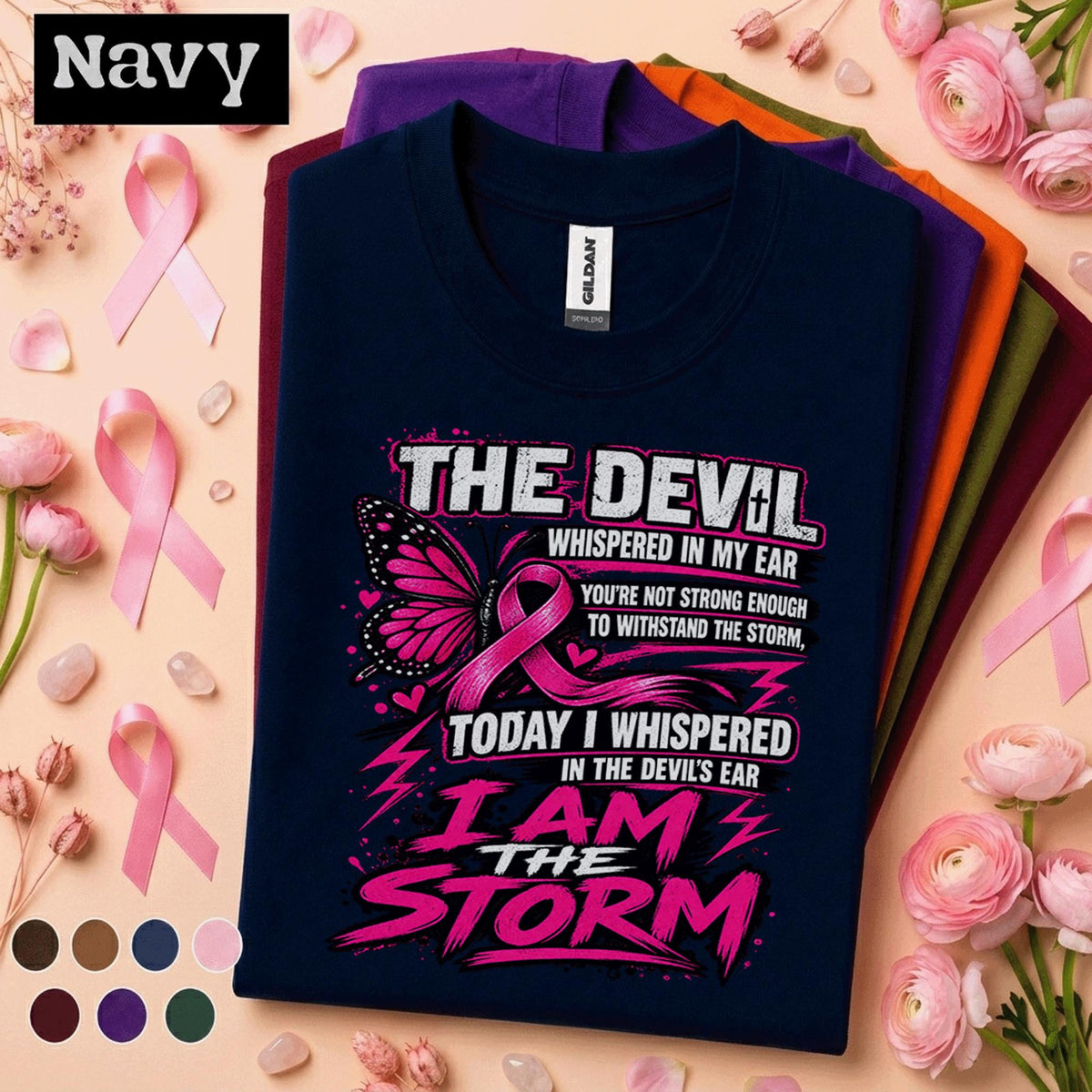 Breast Cancer Awareness Shirt, I Am the Storm Pink Ribbon Tee, Butterfly Cancer Fighter Shirt, Survivor Support Gift, October Pink Tee
