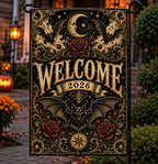 Gothic Bat Halloween Garden Flag, Welcome 2026 Moon Rose Yard Decor