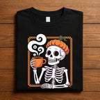Pumpkin Skeleton Coffee Shirt, Spooky Halloween Skeleton Tee