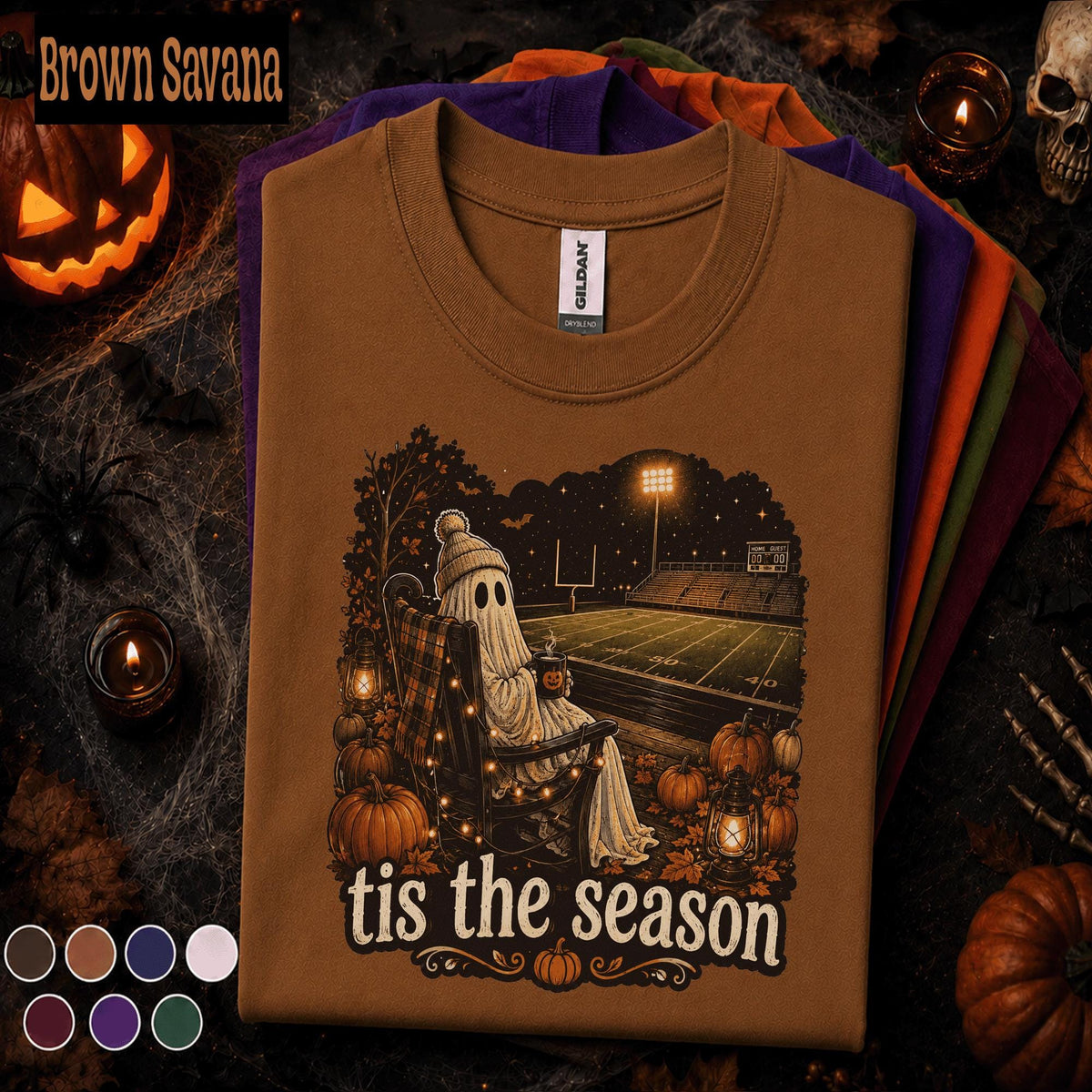 Tis the Season Football Halloween Shirt, Spooky Ghost Game Day Tee, Fall Football Shirt, Pumpkin Sports Fan Gift, Autumn Stadium Tee