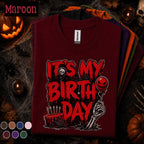 It's My Birthday Halloween Shirt, Horror Birthday Party Tee, Spooky Birthday October Shirt, Skeleton Cake Gothic Halloween Gift Idea October
