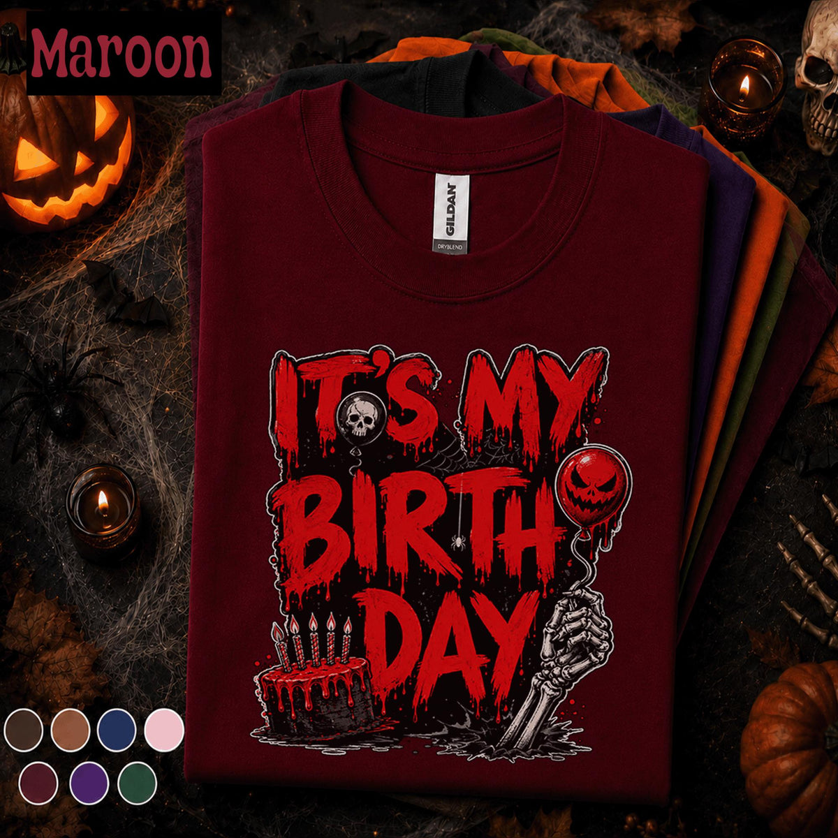 It's My Birthday Halloween Shirt, Horror Birthday Party Tee, Spooky Birthday October Shirt, Skeleton Cake Gothic Halloween Gift Idea October