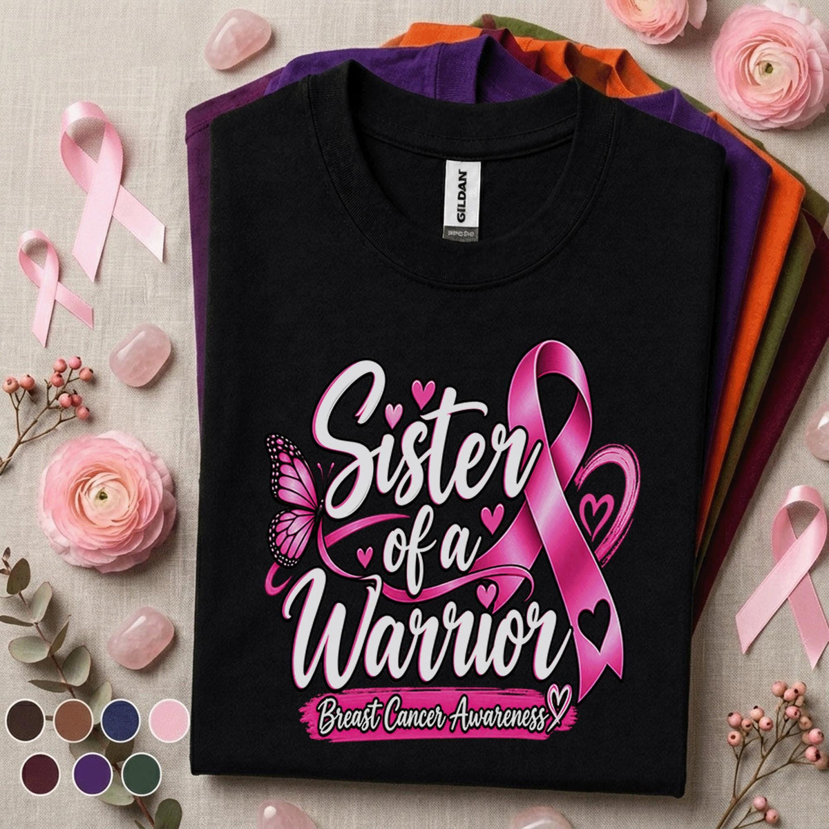 Breast Cancer Awareness Shirt, Sister of a Warrior Tee, Pink Ribbon Support Shirt, Breast Cancer Fighter Gift, October Pink Out Shirt