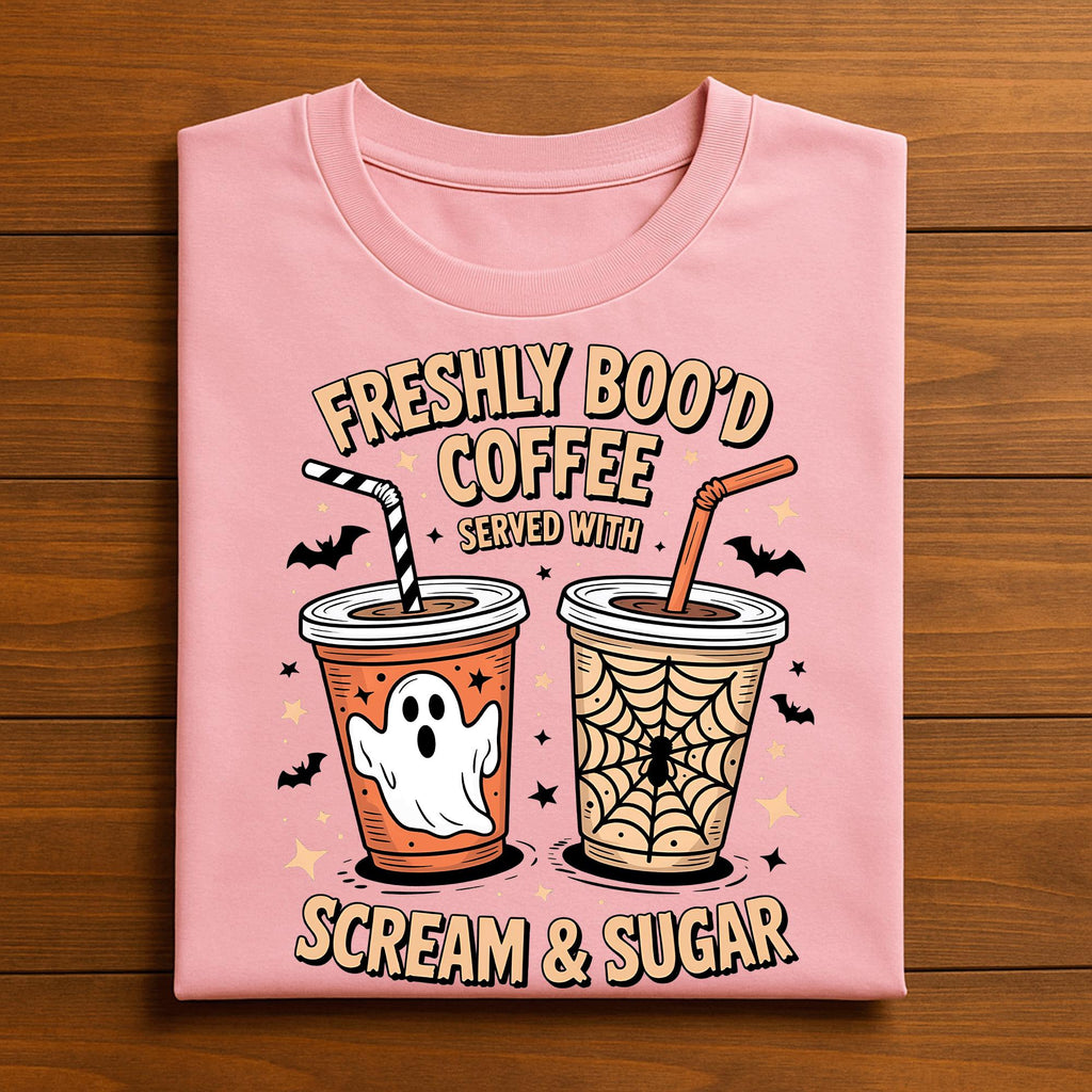 Freshly Boo’d Coffee Shirt, Funny Halloween Ghost Pumpkin Halloween Coffee Lover Tee