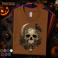 Gothic Skull Halloween Shirt, Raven Crescent Moon Tee