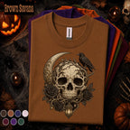 Gothic Skull Halloween Shirt, Raven Crescent Moon Tee