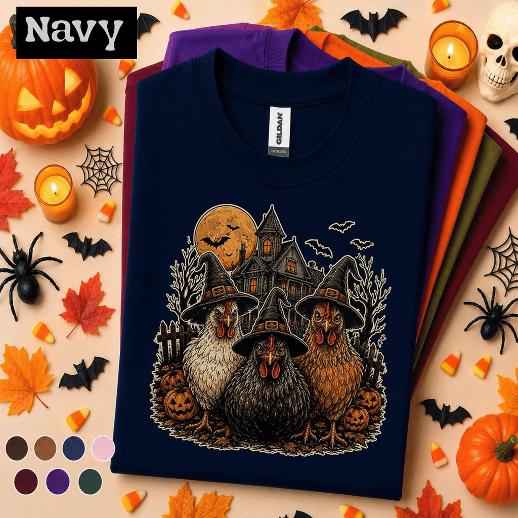 Halloween Chicken Shirt, Witch Chicken Tee, Spooky Hen Halloween T-shirt, Haunted Farmhouse Shirt, Funny Chicken Lover Gift Fatmer