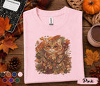 Cute Fall Cat Shirt, Cozy Autumn Kitten with Leaf Glasses Tee, Cottagecore Cat Lover T-Shirt, Pumpkin Season Thanksgiving Gift
