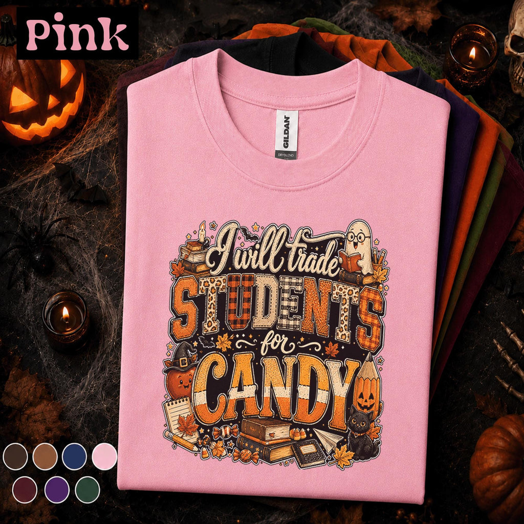 I Will Trade Students for Candy Shirt, Funny Teacher Halloween Tee, Spooky Classroom Ghost Shirt, Fall School Teacher Halloween Gift Tee
