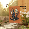 Vintage Halloween Garden Flag | Orange Black Cat Witch Yard Decor | Spooky Pumpkin BOO Banner, Halloween Decoration