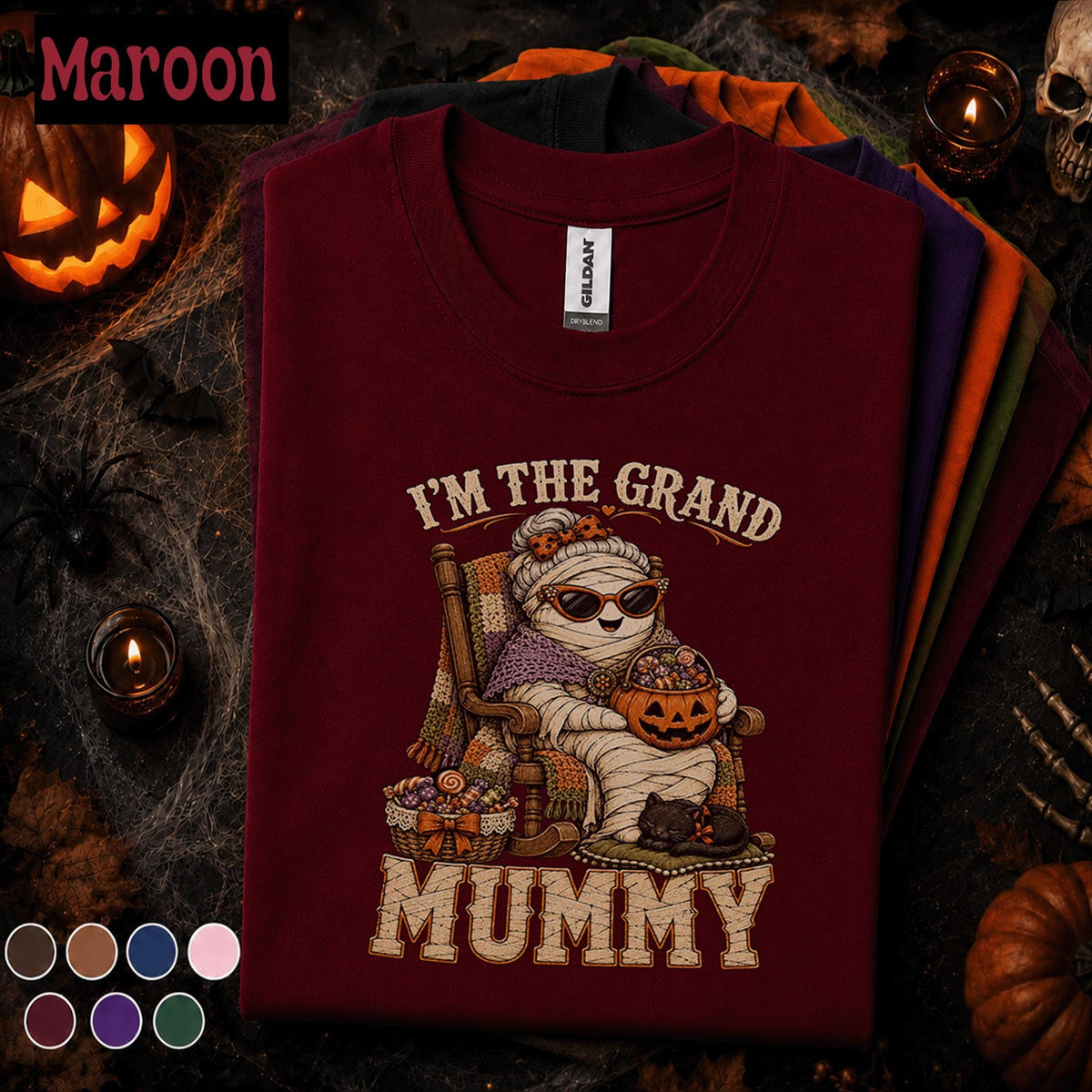 Grand Mummy Halloween Shirt, Funny Grandma Mummy Tee, Cute Black Cat Pumpkin Shirt, Spooky Nana Gift, Vintage Halloween Grandma Top