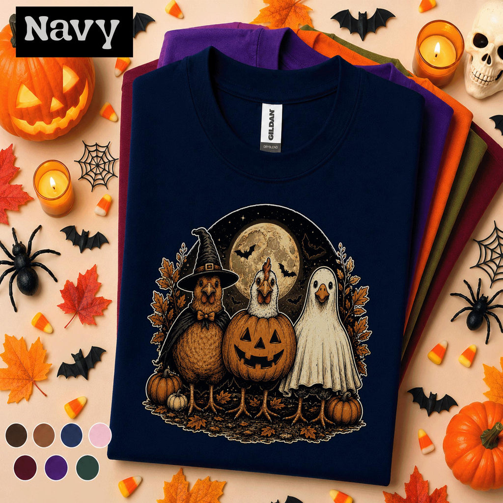 Funny Chicken Halloween Shirt, Witch Ghost Pumpkin Costume Chickens Tee, Farmhouse Spooky Season Shirt, Chicken Lover Halloween Gift