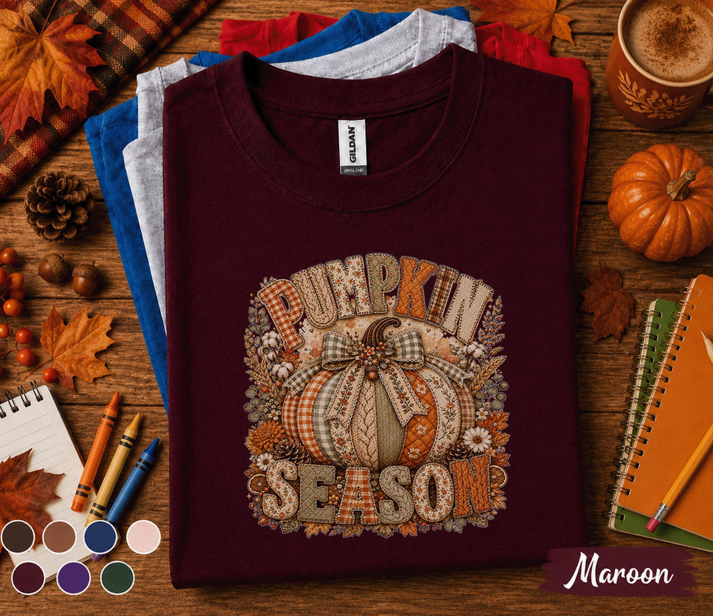 Pumpkin Season Shirt, Cozy Autumn Pumpkin Tee, Fall Pumpkin Sweatshirt, Harvest Thanksgiving Shirt, Cute Rustic Plaid Pumpkin Bow Top