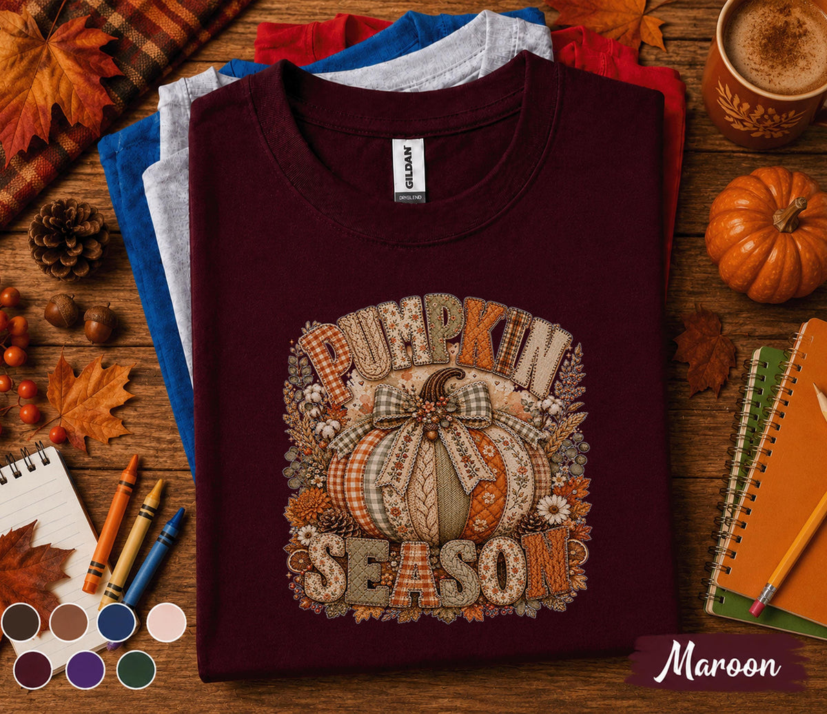Pumpkin Season Shirt, Cozy Autumn Pumpkin Tee, Fall Pumpkin Sweatshirt, Harvest Thanksgiving Shirt, Cute Rustic Plaid Pumpkin Bow Top