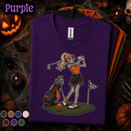 Skeleton Golfer Halloween Shirt, Funny Women Golf Tee, Spooky Golf Lover Gift, Pumpkin Golf Ball Shirt, Vintage Halloween Sports Tee