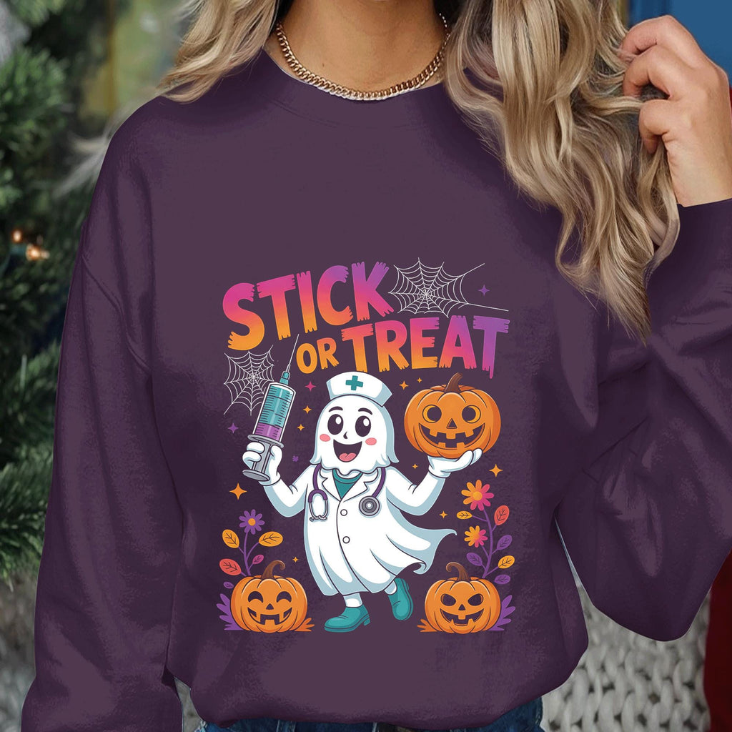 Stick Or Treat Nurse Shirt Funny Nurse Halloween Ghost With Pumpkin Syringe Doctor Nurse Tee Medical Spooky Season Costume Outfit Healthcare