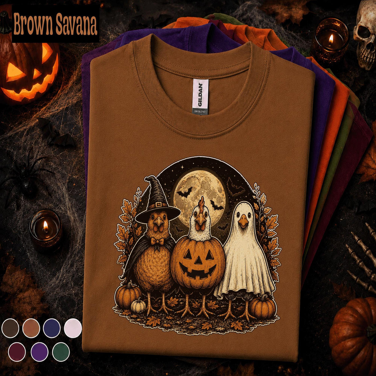 Funny Chicken Halloween Shirt, Witch Ghost Pumpkin Costume Chickens Tee, Farmhouse Spooky Season Shirt, Chicken Lover Halloween Gift