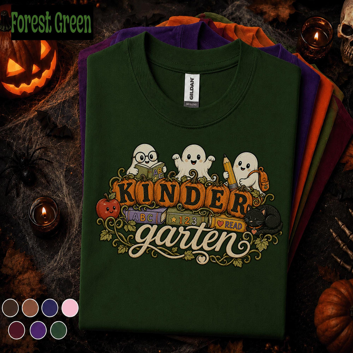 Kinder Garden Halloween Shirt, Cute Ghost Teacher Tee, Kindergarten Teacher Gift, Spooky School Shirt, Fall Classroom Halloween Tee