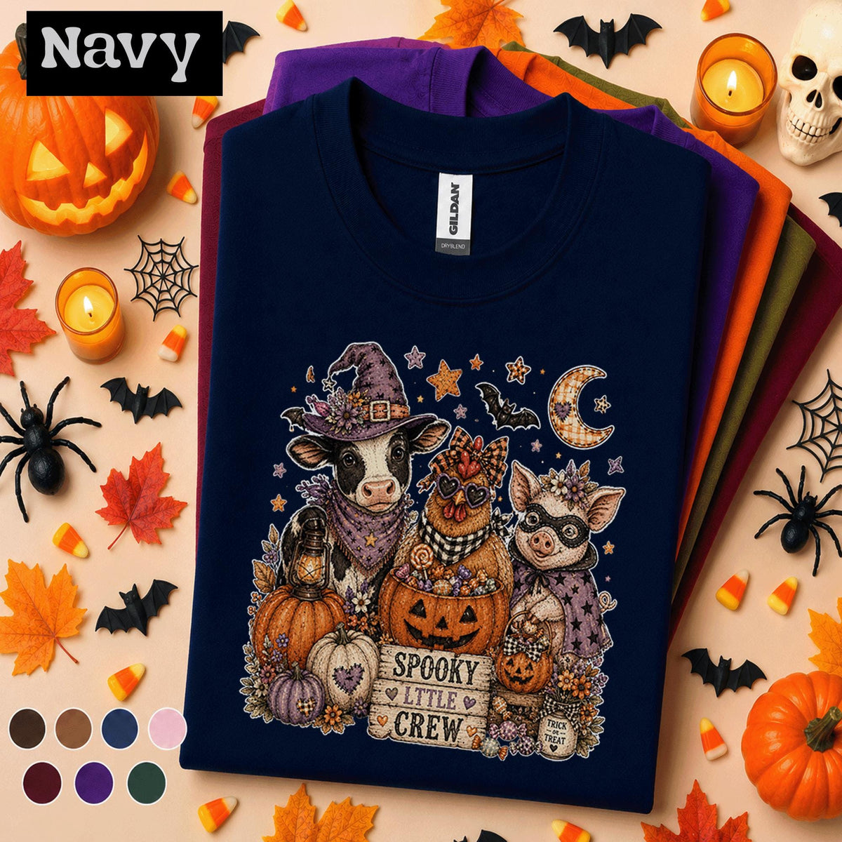 Spooky Little Crew Halloween Shirt, Cute Farm Animal Tee, Cow Chicken Pig Halloween T Shirt, Pumpkin Witchy Fall Farmhouse Gift Tee