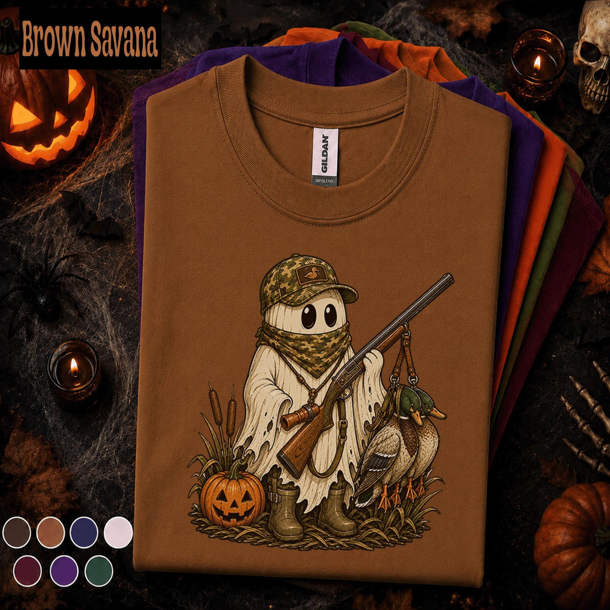 Ghost Duck Hunter Halloween Shirt, Funny Hunting Ghost Tee, Spooky Waterfowl Hunter Gift, Pumpkin Duck Hunting Shirt, Camo Fall Tee
