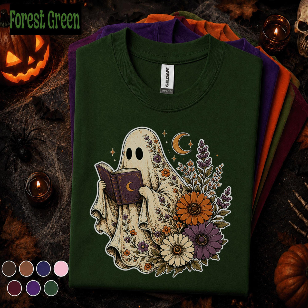Floral Ghost Halloween Shirt, Book Lover Ghost T Shirt, Spooky Season Tee, Cottagecore Floral, Cute Reader Halloween Gift Tee