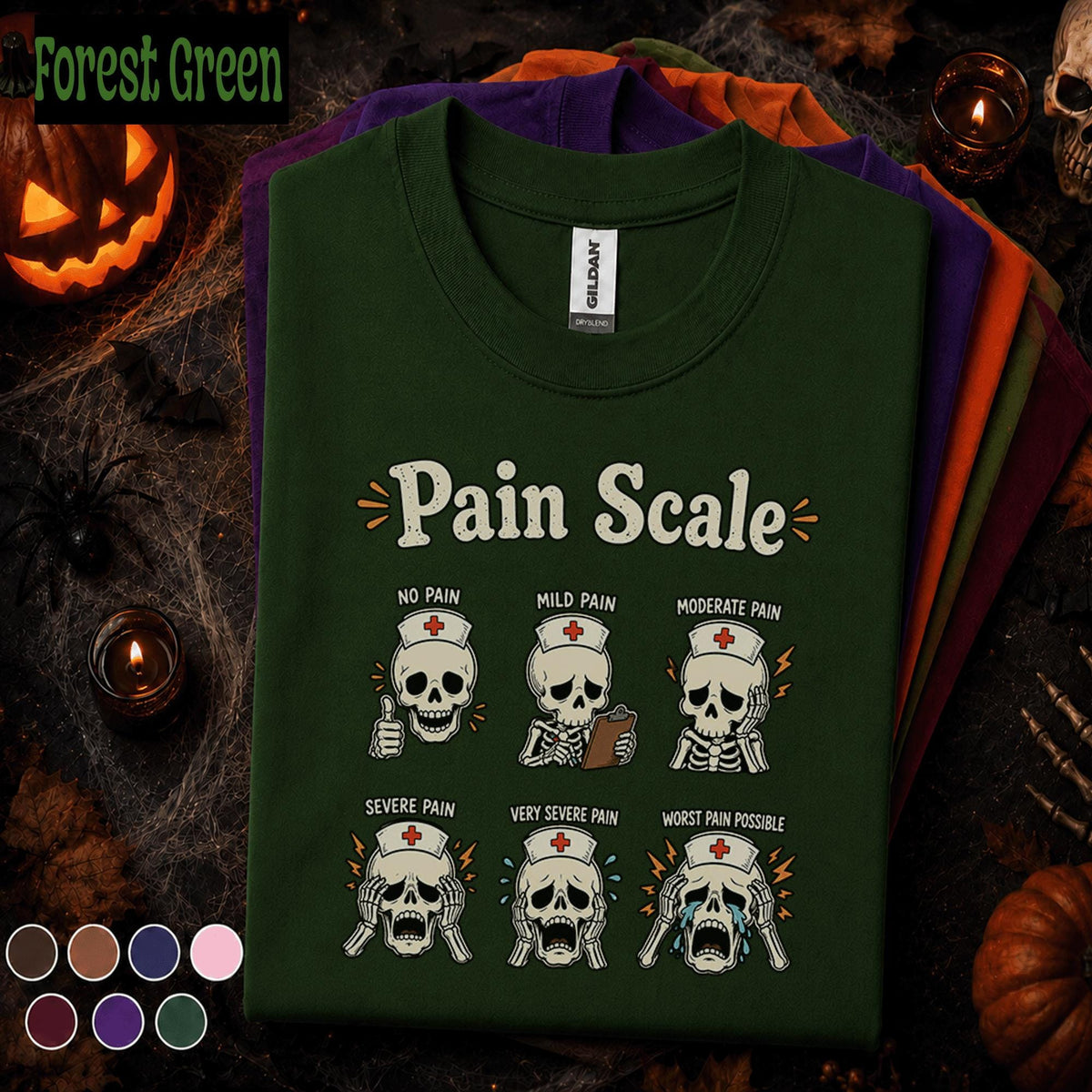 Nurse Pain Scale Halloween Shirt, Funny Skeleton Nurse Tee, Spooky Nursing Humor Gift, RN Medical Halloween T Shirt, Healthcare Worker Gift