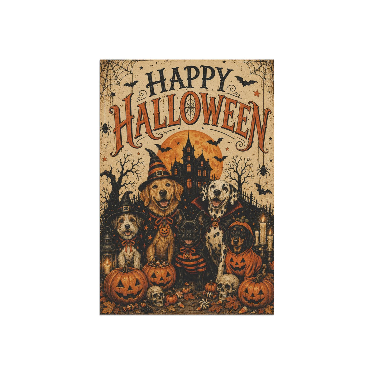 Halloween Dog Garden Flag, Happy Halloween Puppy Yard Decor, Spooky Dogs Pumpkin Flag, Haunted House Pet Lover Outdoor Porch Decoration