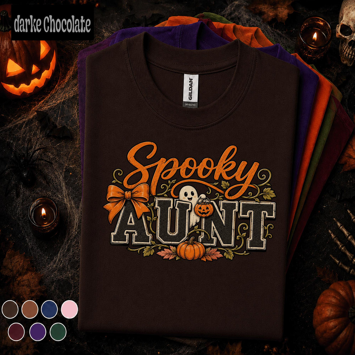 Spooky Aunt Halloween Shirt, Cute Ghost Pumpkin Tee, Retro Auntie Halloween Gift, Fall Spooky Season Shirt, Halloween Family Aunt Tee