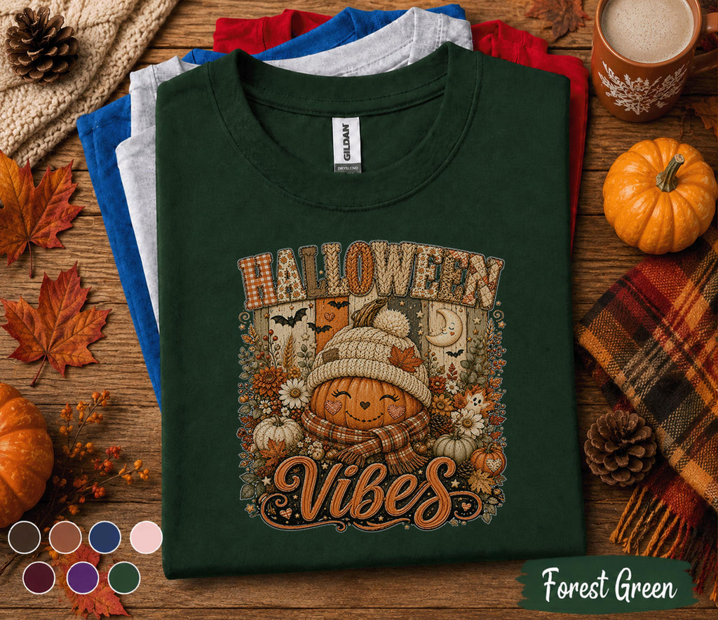 Halloween Vibes Shirt, Cute Pumpkin Ghost Tee, Spooky Season Fall Shirt, Cozy Autumn Pumpkin Shirt, Funny Halloween Sweatshirt Gift Women
