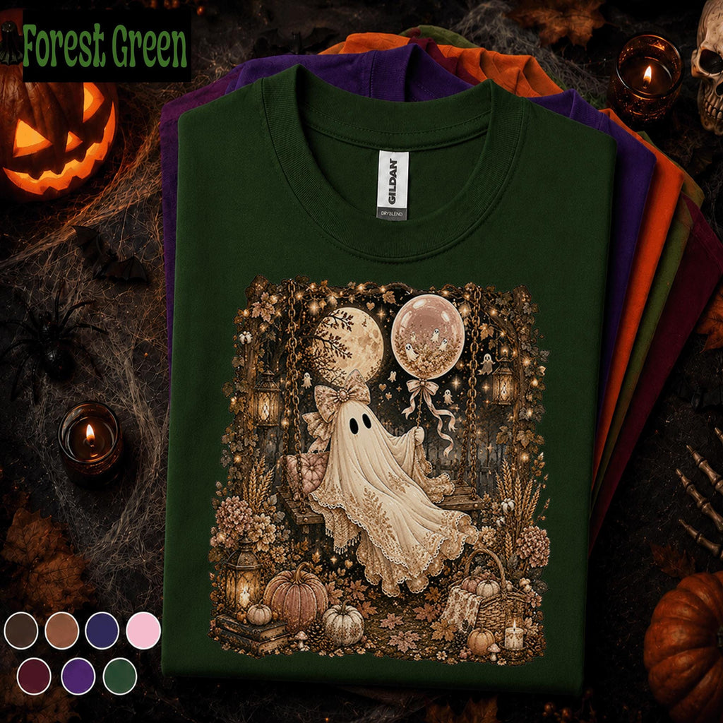 Cozy Ghost Halloween Shirt, Vintage Fall Ghost Tee, Cute Spooky Season Shirt, Pumpkin Moon Cottagecore Tee, Autumn Ghost Lover Gift