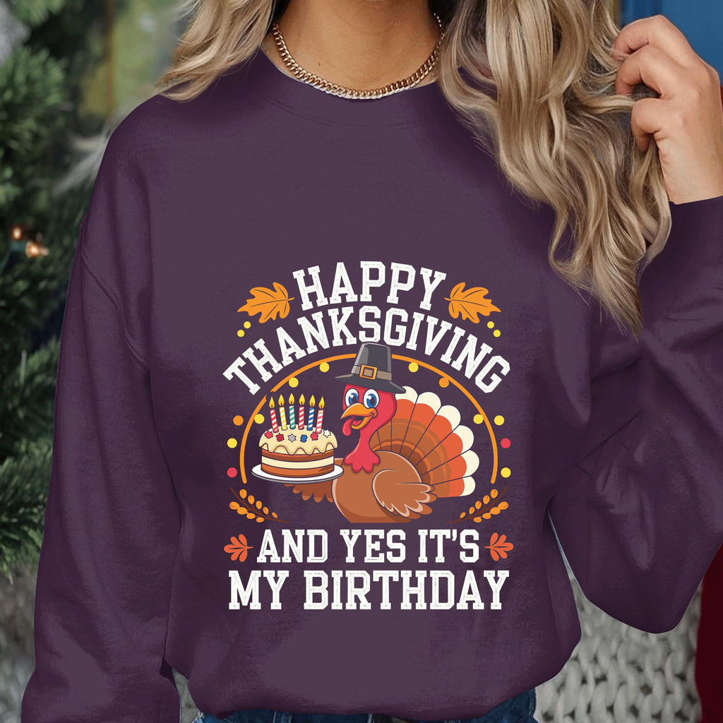 Happy Thanksgiving And Yes It’s My Birthday Shirt, Funny Turkey Birthday Tee Cake, Fall Holiday Celebration Outfit For Party, Birthday Gift