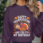 Happy Thanksgiving And Yes It’s My Birthday Shirt, Funny Turkey Birthday Tee Cake, Fall Holiday Celebration Outfit For Party, Birthday Gift