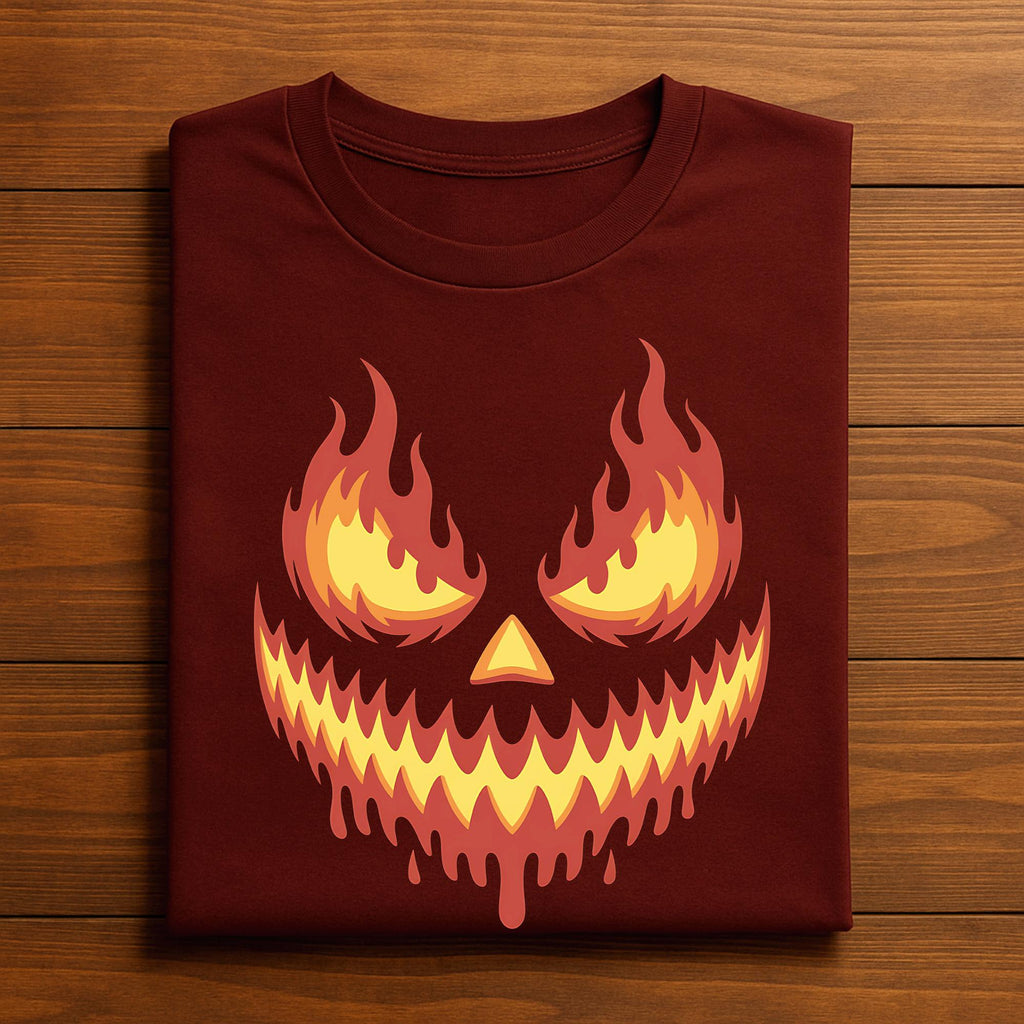 Fiery Pumpkin Face Shirt, Scary Halloween Jack O Lantern Tee, Creepy Pumpkin Fire T-Shirt, Horror Spooky Season Top, Gift Halloween Shirt