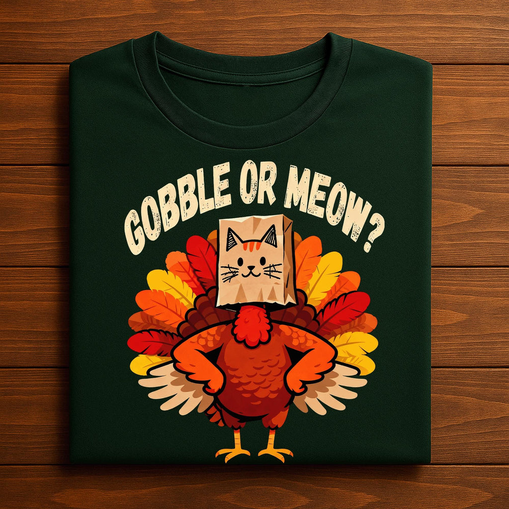 Gobble or Meow Thanksgiving Shirt, Funny Turkey Cat Costume Tee, Fall Humor Friendsgiving & Holiday Dinner,  Gift Thanksgiving Sweatshirt