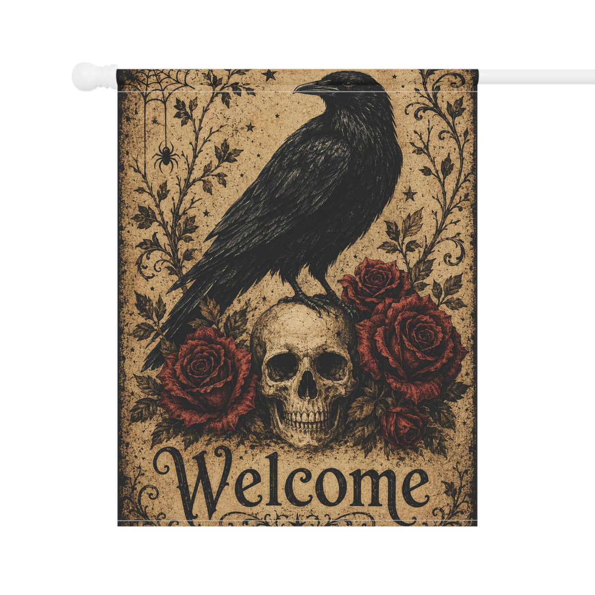 Halloween Garden Flag, Gothic Raven Skull Decor, Red Rose Yard Flag, Spooky Welcome Sign, Vintage Halloween Porch Outdoor Decoration