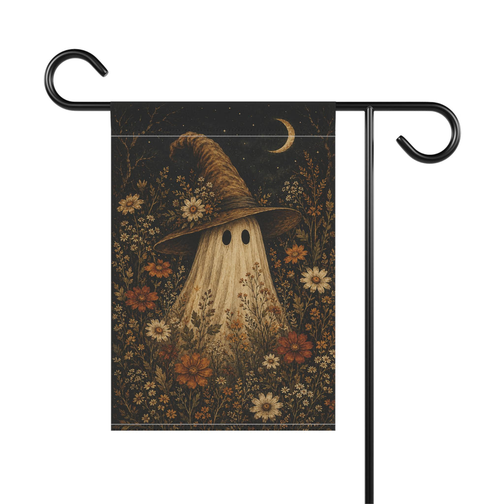 Ghost Witch Halloween Garden Flag, Floral Spooky Yard Decor, Witch Hat Ghost Flag, Vintage Autumn Halloween Outdoor Porch Decoration Fall