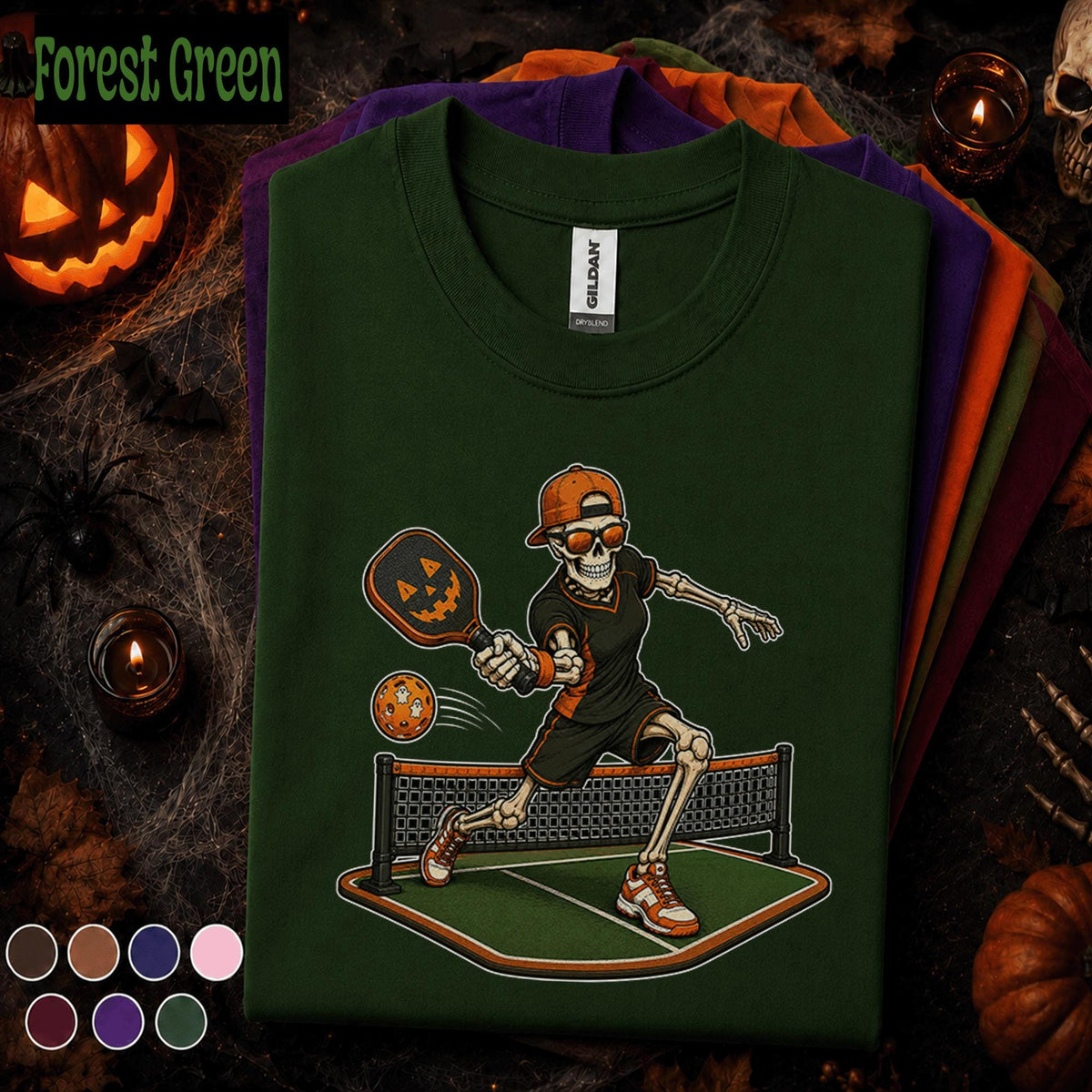 Skeleton Pickleball Halloween Shirt, Spooky Pickleball Player Tee, Funny Pumpkin Paddle Sports Gift, Halloween Court T Shirt