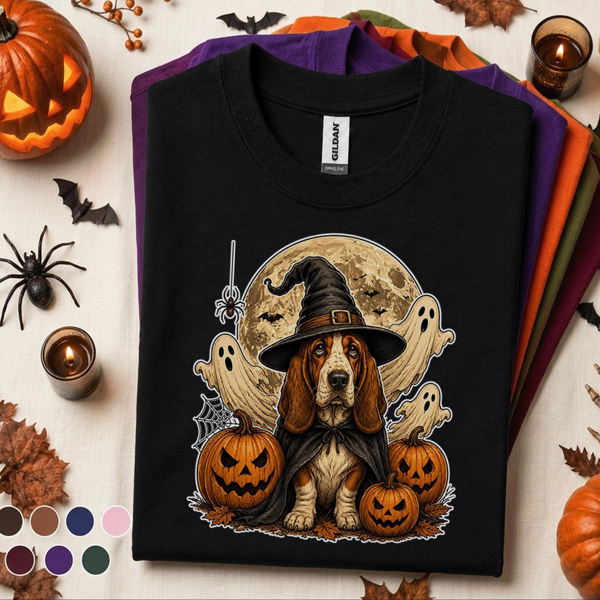 Basset Hound Halloween Shirt, Witch Dog Pumpkin Tee