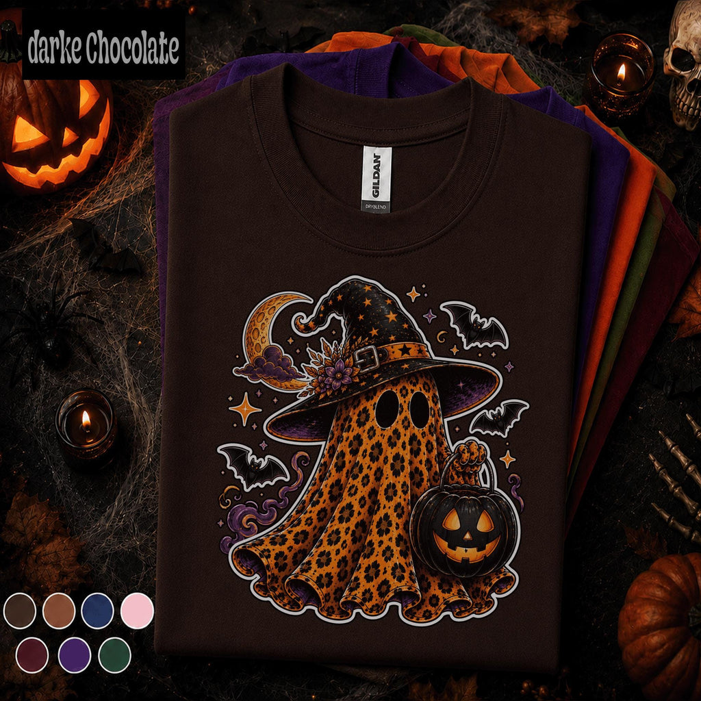 Leopard Ghost Halloween Shirt, Witch Ghost T Shirt, Spooky Season Tee, Pumpkin Shirt, Cute Witchy Fall Tee, Halloween Ghost Gift
