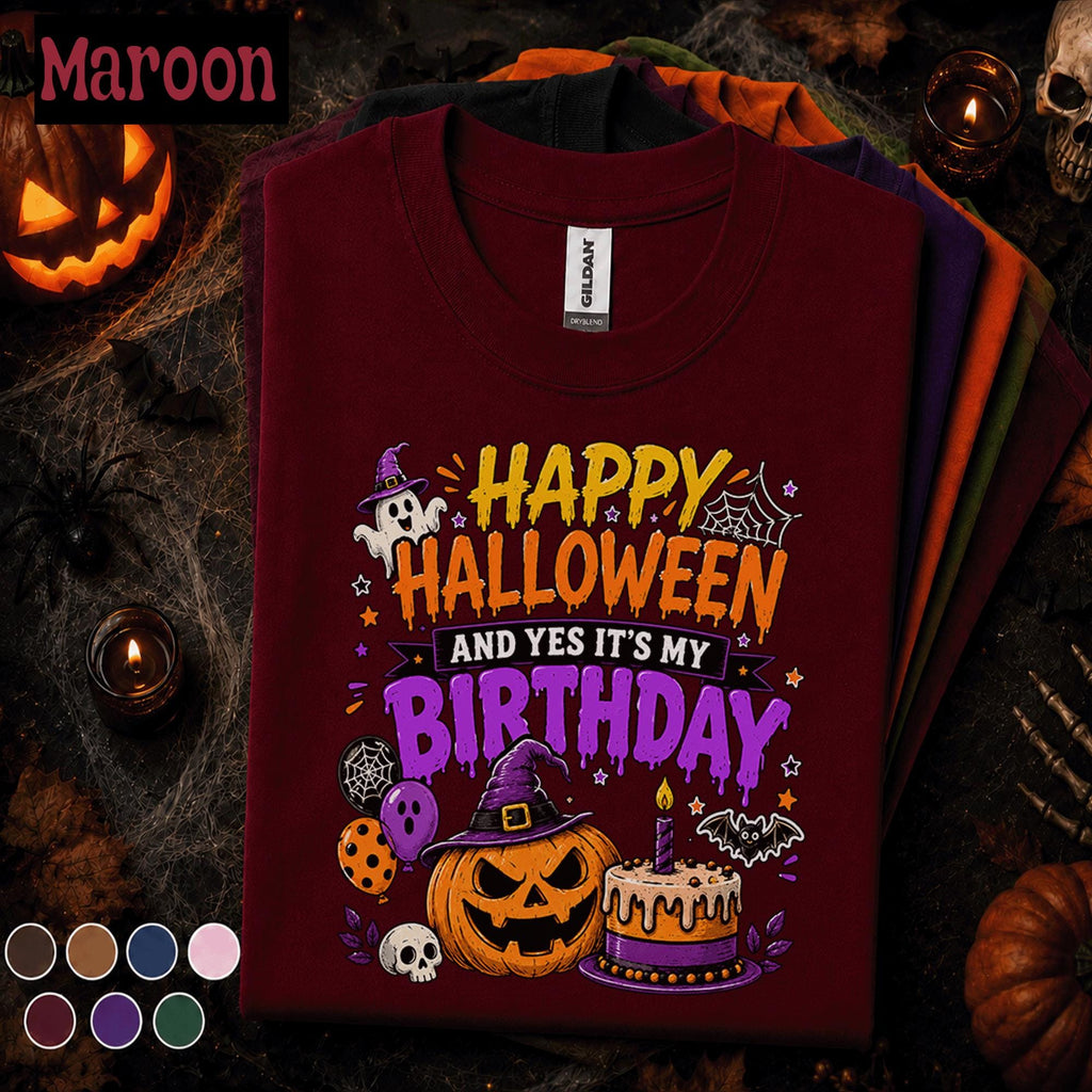 Happy Halloween Its My Birthday Shirt, Spooky Birthday Pumpkin Tee, Witch Ghost Halloween Party Shirt, October Birthday Girl Gift Tee