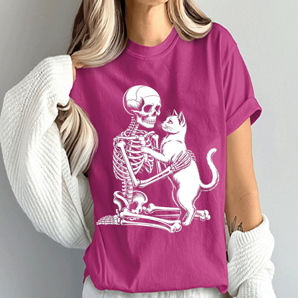 Skeleton Cat Shirt, Spooky Skeleton with Black Cat Halloween Tee, Haunted Skeleton Costume, Cat Halloween Shirt, Halloween Cat Sweatshirt