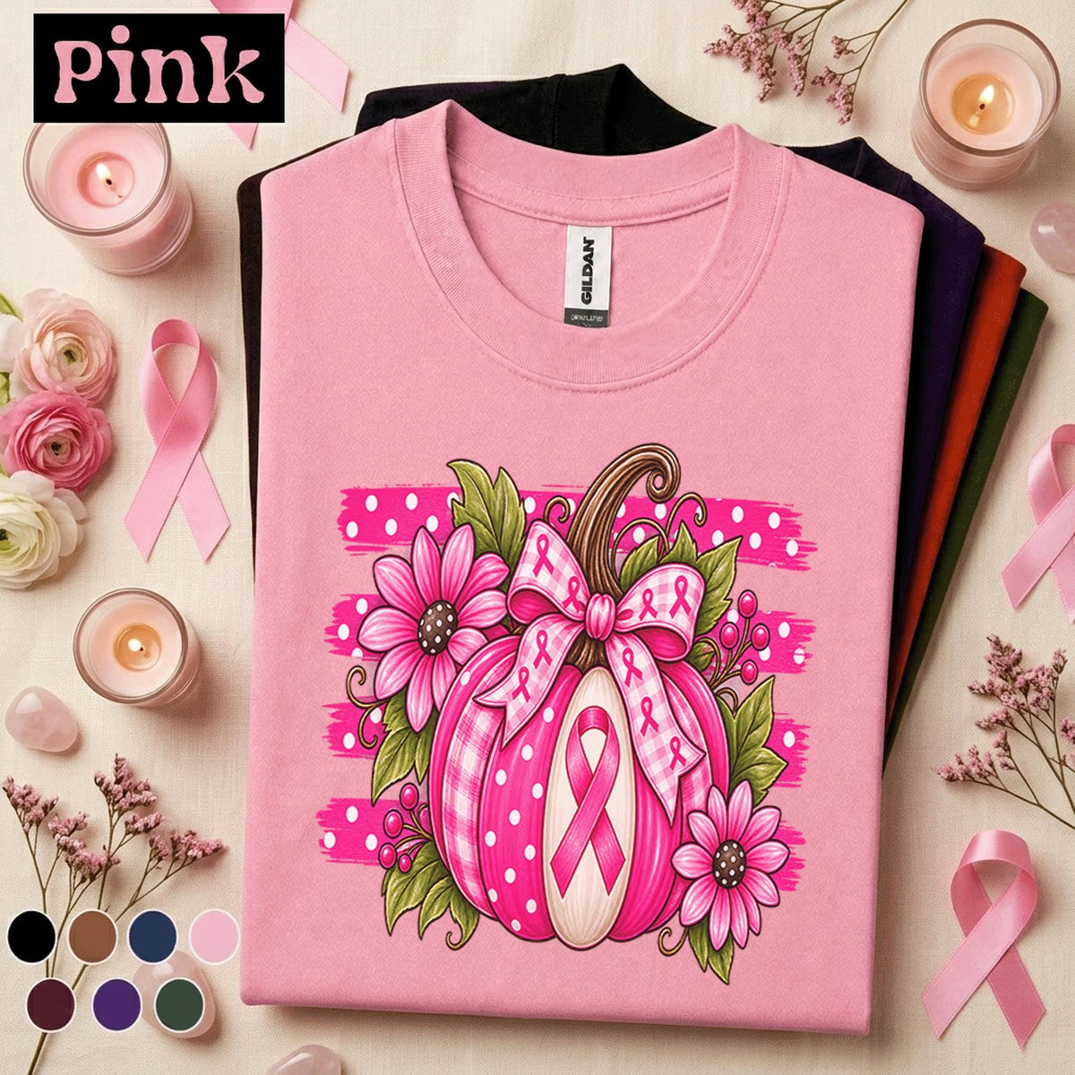 Breast Cancer Awareness Shirt, Pink Ribbon Pumpkin Tee