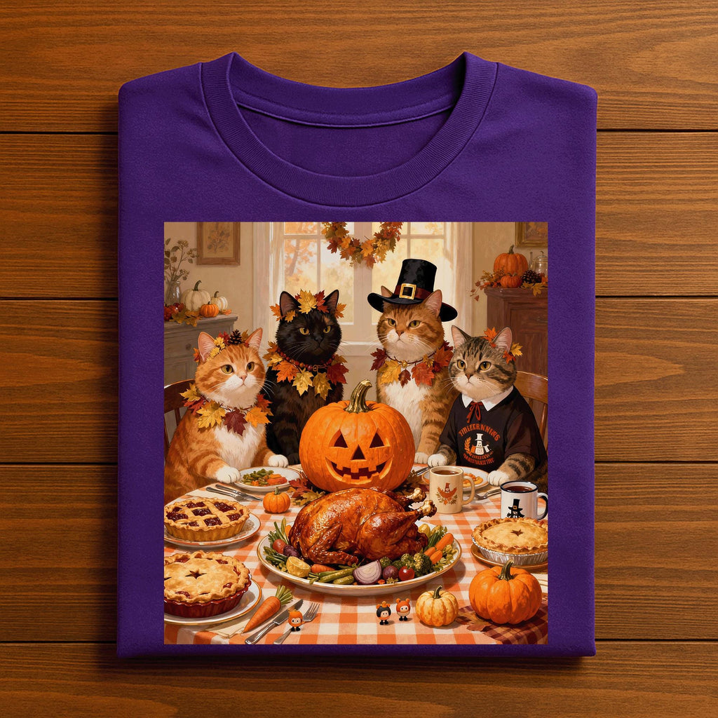 Funny Thanksgiving Turkey Pumpkin Pie Cat Tee Funny Pilgrim Cats Autumn Harvest Dinner Fall Feast Humor Shirt, Cat Thanksgiving Sweatshirt